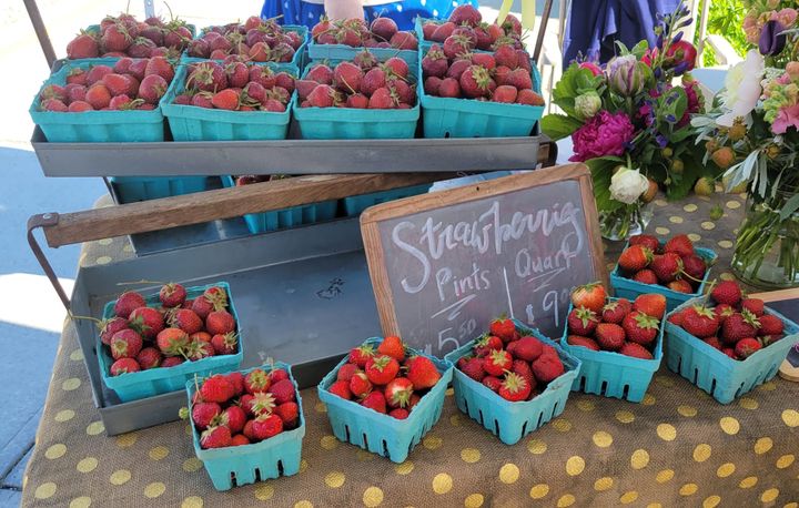 Little Creek Farm sells pint and quart-sized cartons of strawberries at the Oxford Farmers Market