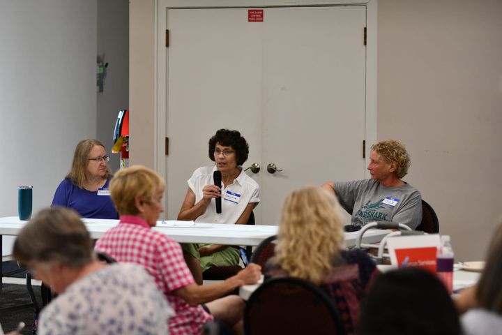 (Left to right), Tammy Weihe, Jeannie Sturgeon and Deb Wells give advice and answer questions regarding operating a cold shelter at the OASH meeting