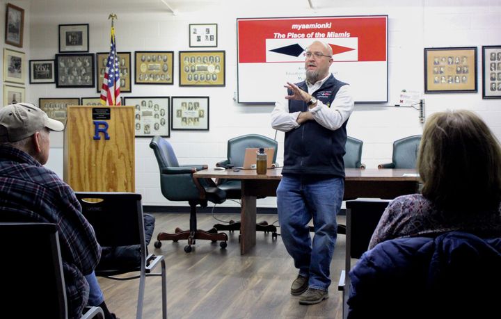 Andrew Sawyer, an education outreach specialist for the Myaamia Center at Miami University, gives a presentation about the Myaamia people