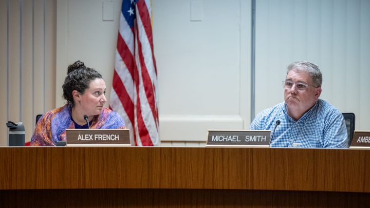 Oxford Vice Mayor Alex French (left) and Oxford Mayor Mike Smith discuss the approved LED