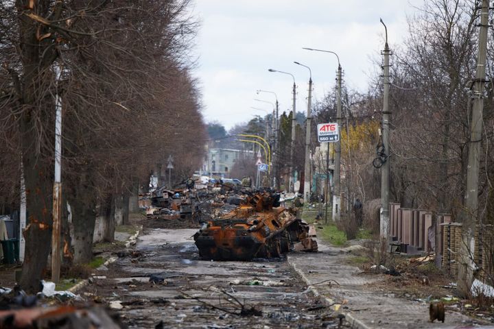 A destroyed road in Ukraine
