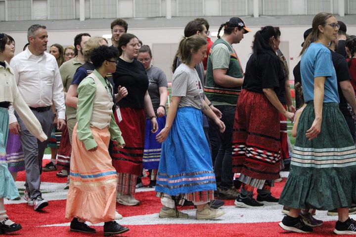 Citizens of the Miami Tribe of Oklahoma and other Indigenous communities participate in a Stomp Dance at Miami University
