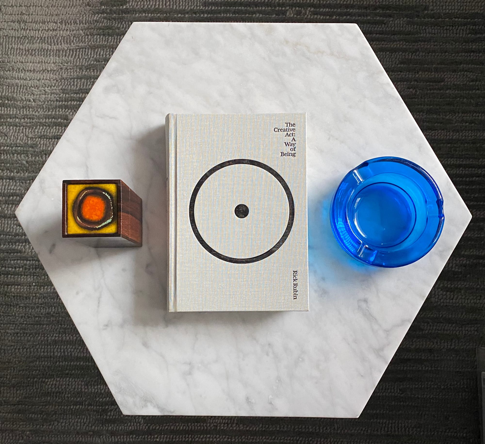 Three objects neatly arranged on a table.