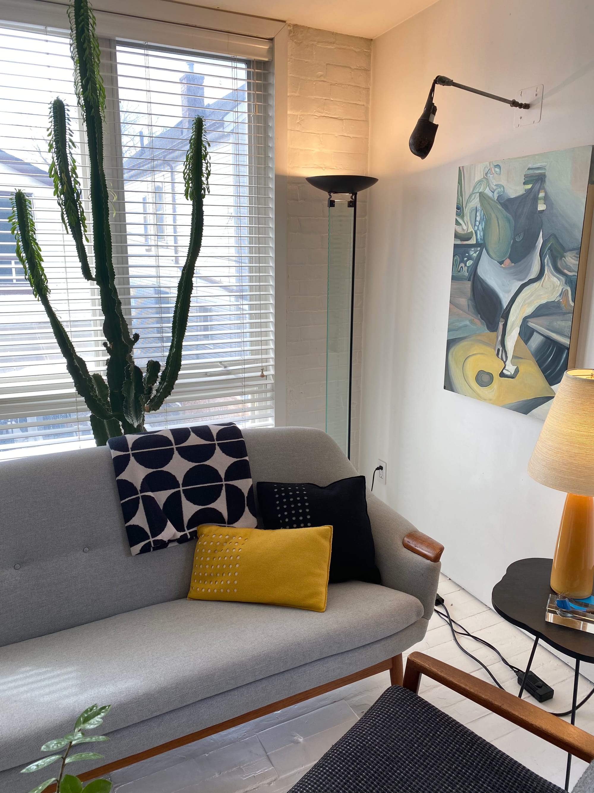 Another view of the mid-century sofa and side chair.