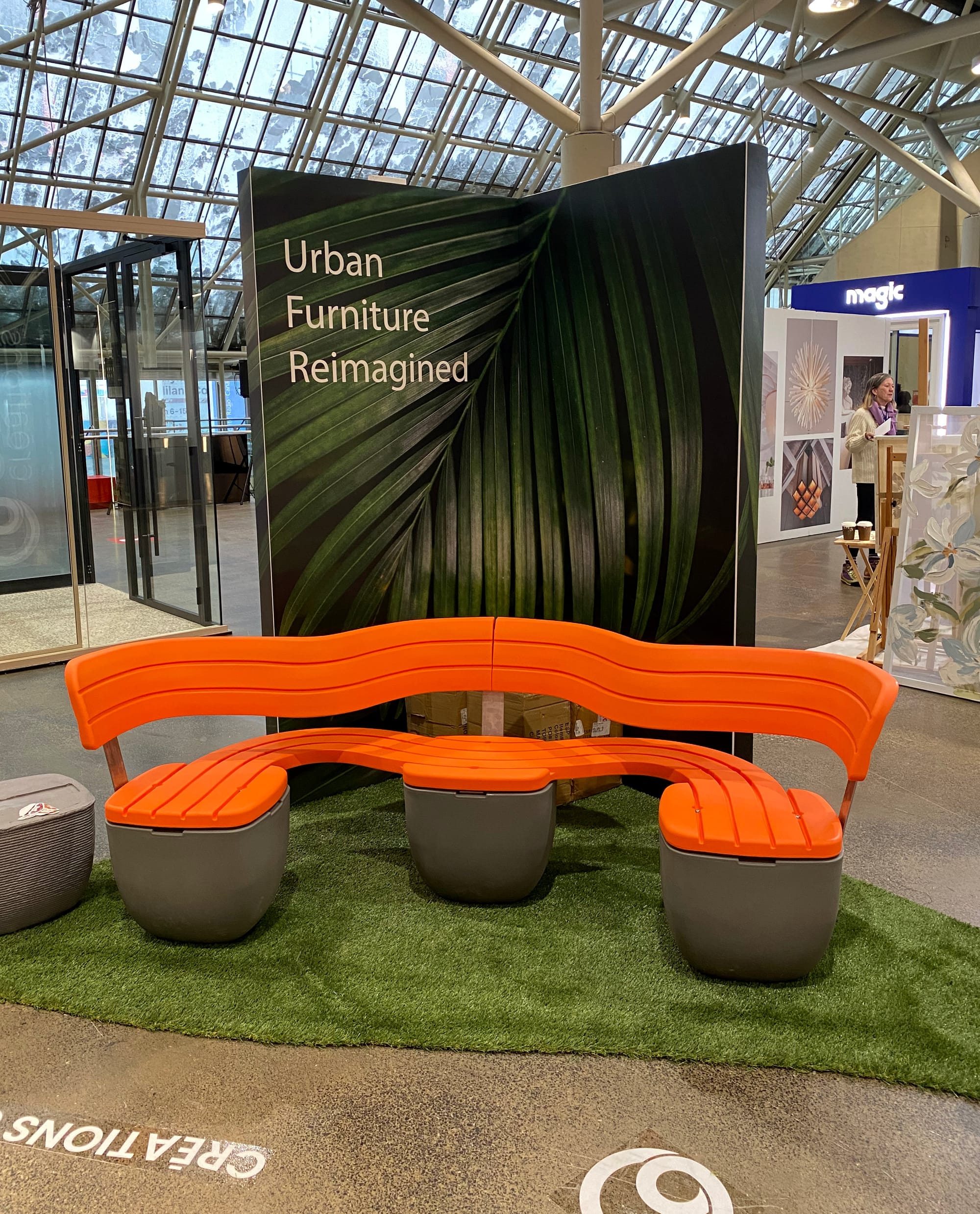Curvy orange bench.
