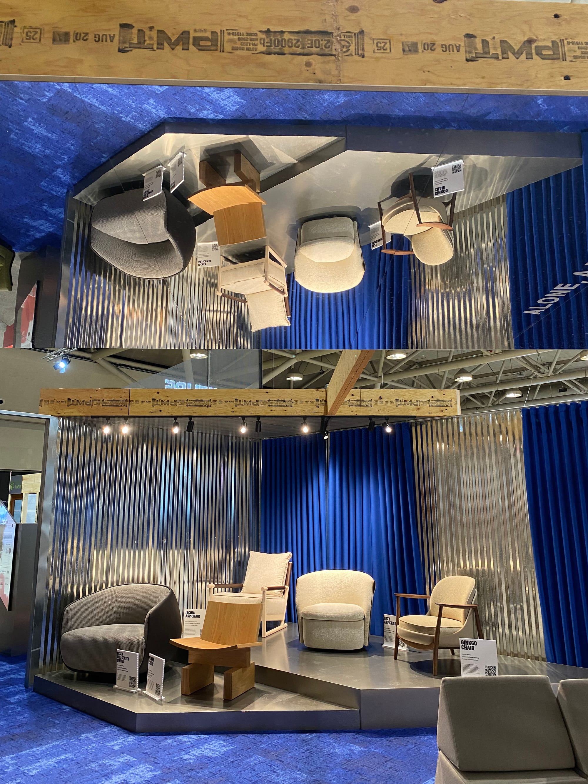 Wide shot of pavilion with reflective surface on ceiling.