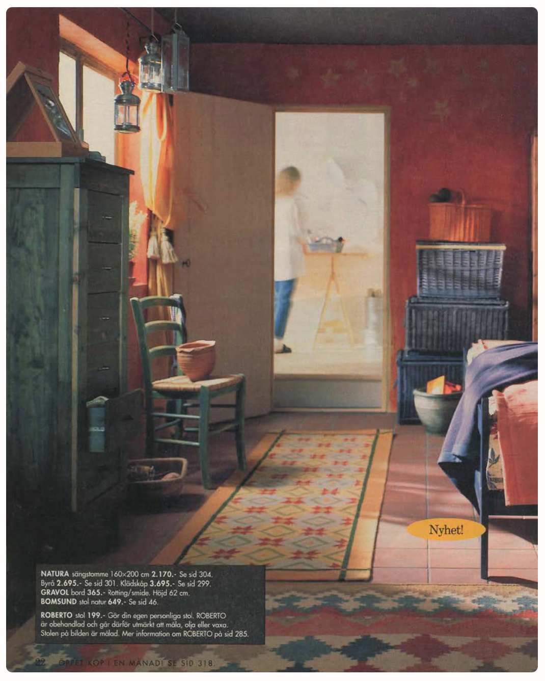 Image from a vintage IKEA catalogue showing a room with decorative paint effects.