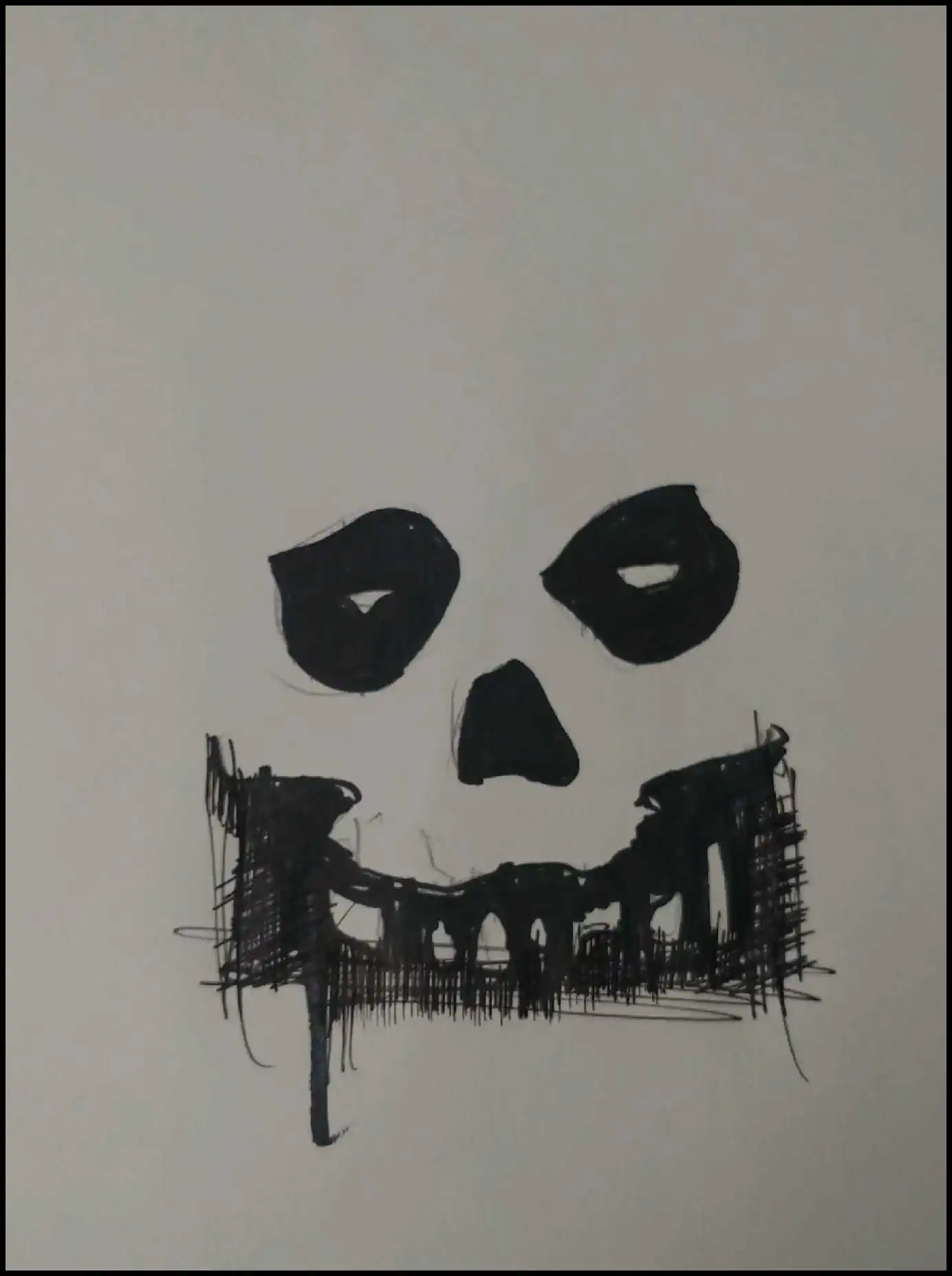 An artistic representation of a skull adorned with a face illustration, merging themes of death and creativity.