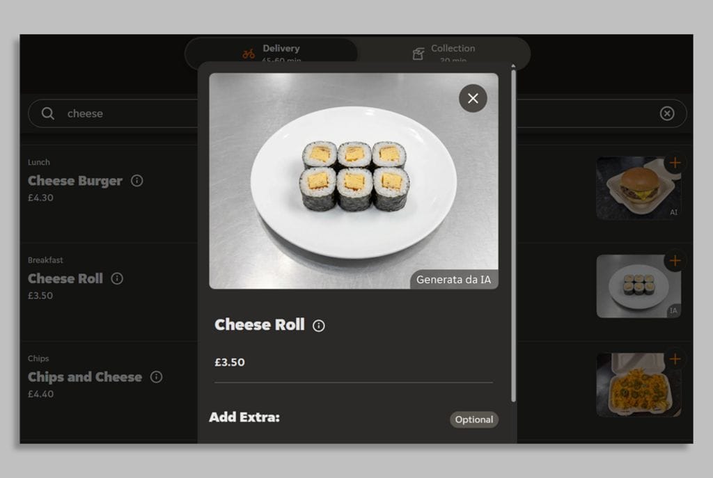 A cheese roll, per Just Eat's AI. Image: Just Eat, via BBC News