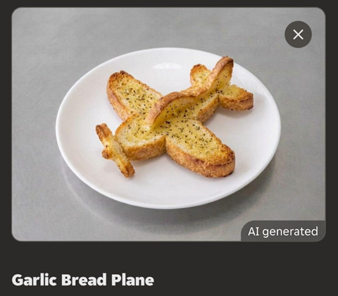 Garlic bread, cleared for takeoff by Just Eat's AI. Image: Just Eat, via @uknewestfoods on Instagram