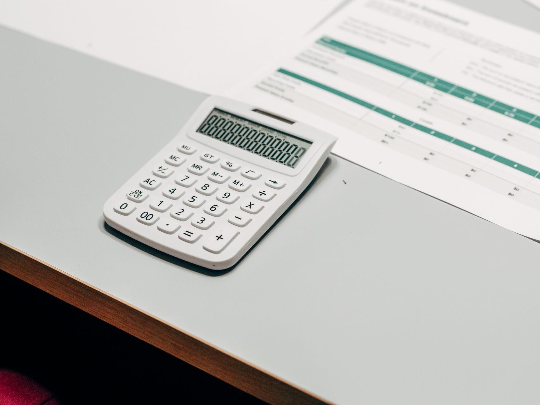 Close-up of financial spreadsheet with numbers and calculations