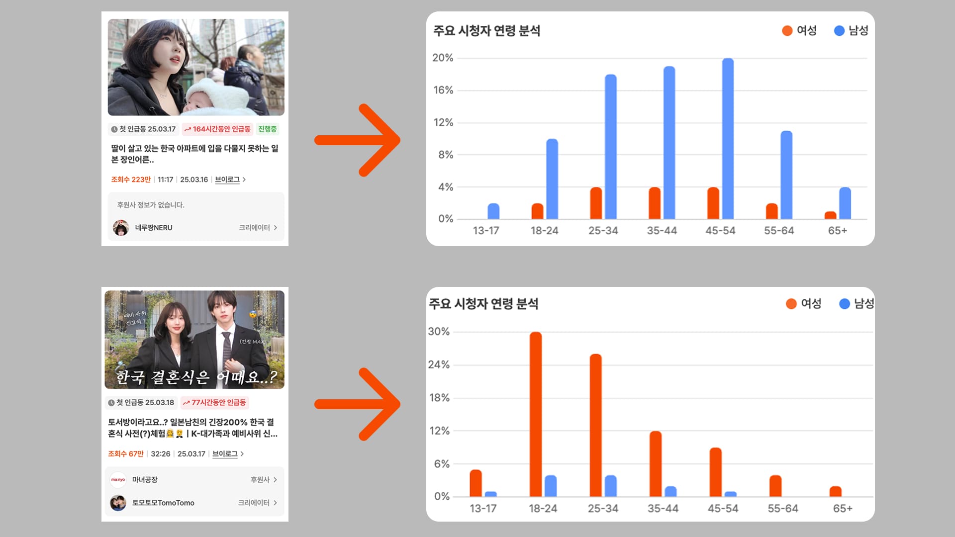 외국인 크리에이터 시청자층 비교