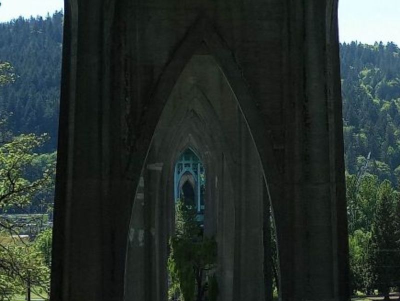 Image of beneath St. John's Bridge (series of repeating arches into distance)