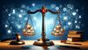 Icon representing - Reputation Management for Lawyers - scales of justice holding multiple starts indicating ratings, along w