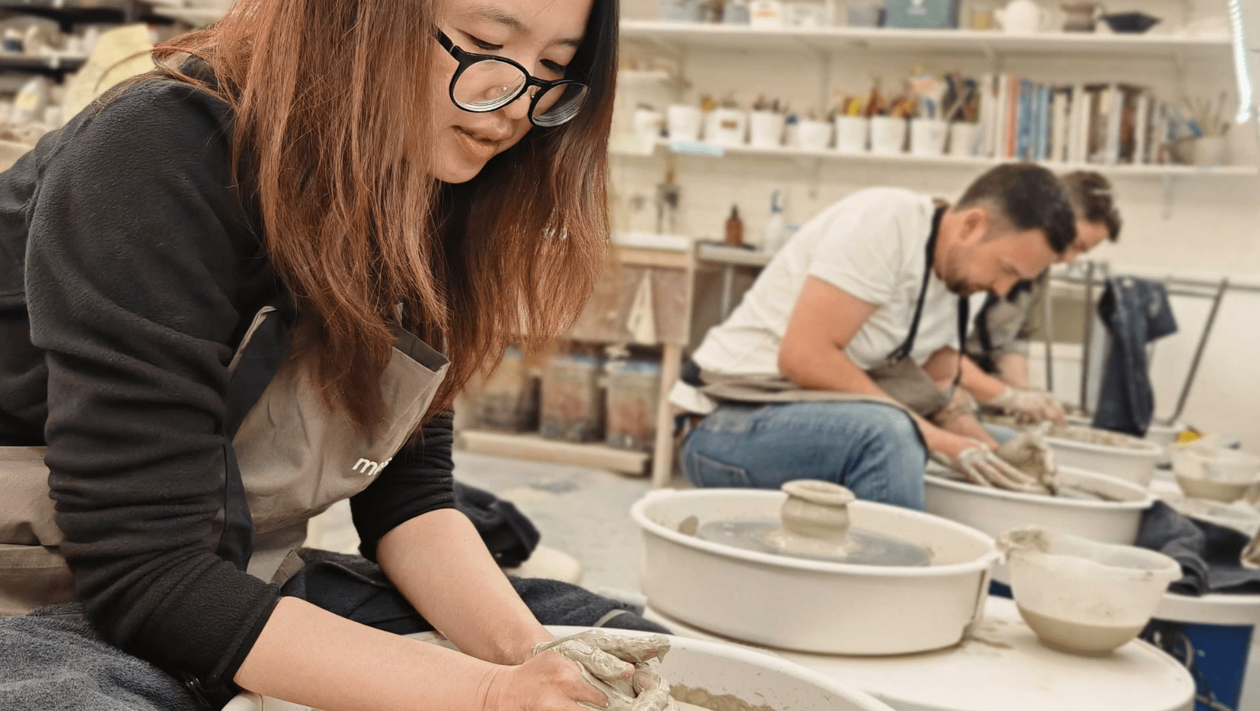 Staff engaged in pottery