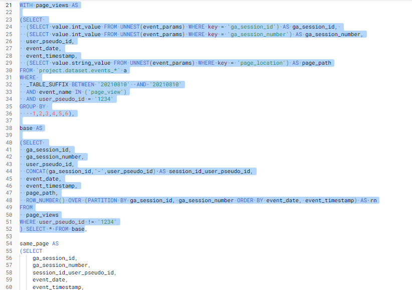 a select all from base has been added after the bracketed 2nd CTE, this will enable use to highlight all the previous code and just run that. This will include everything from the WITH statement and before the comma of the 2nd CTE. And will enable us to see what our second CTE is producing.