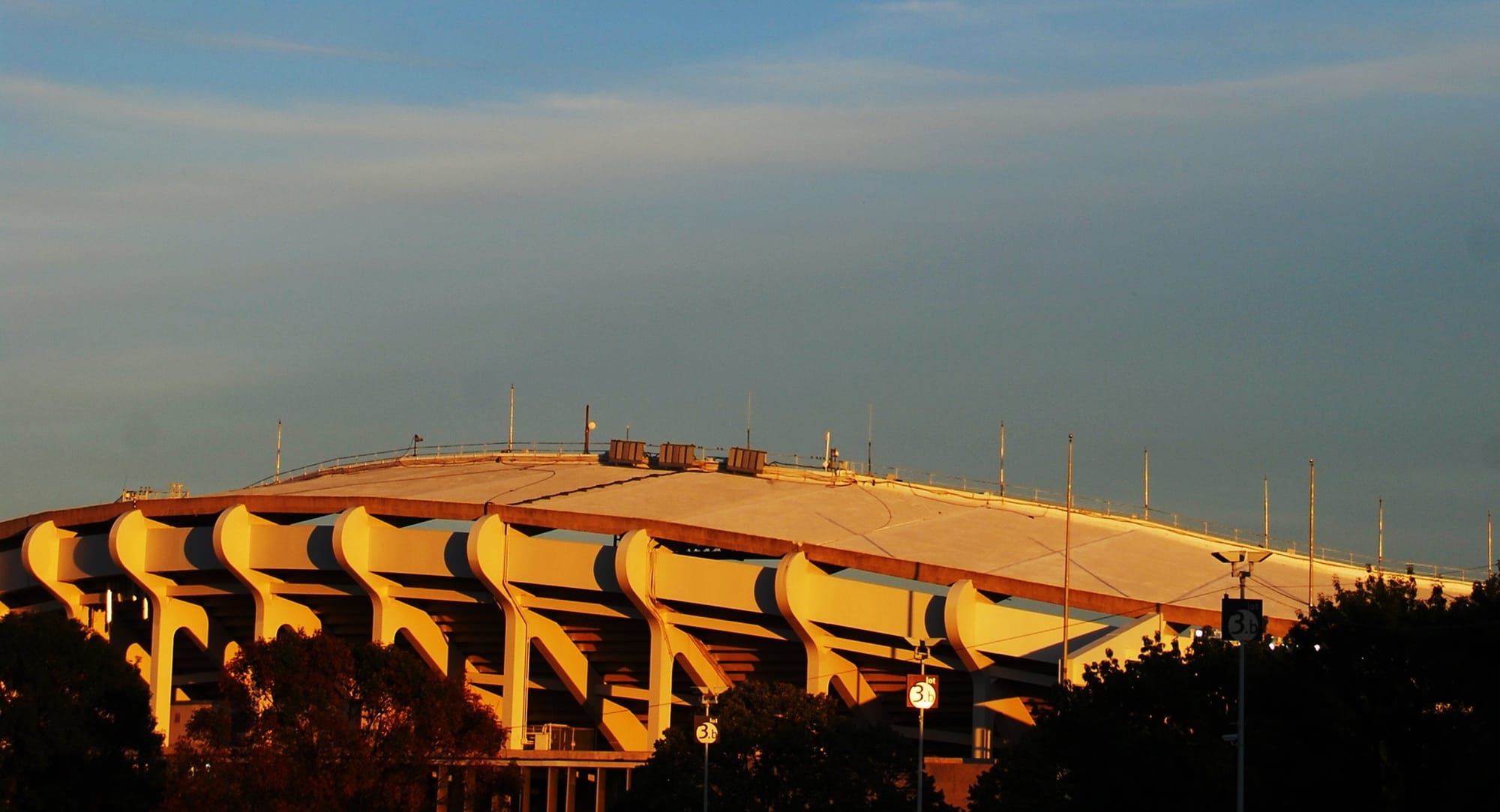 The roof of RFK stadium in the sunlight. 