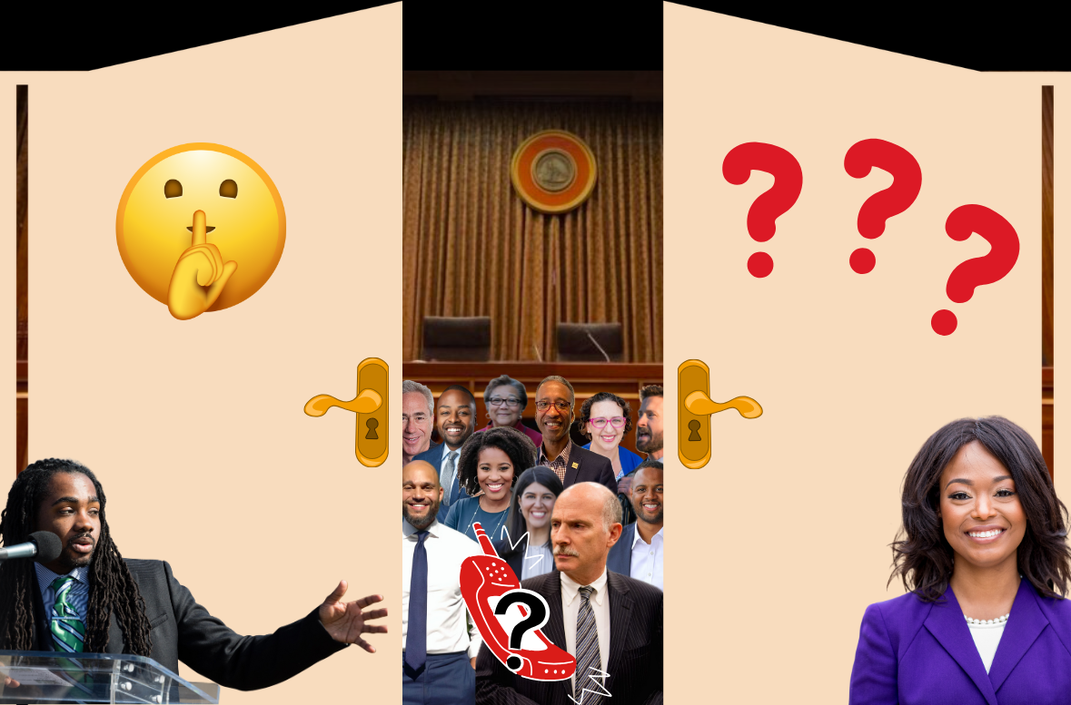 A photoshopped image of all the D.C. Councilmemembers, most behind a closed door.