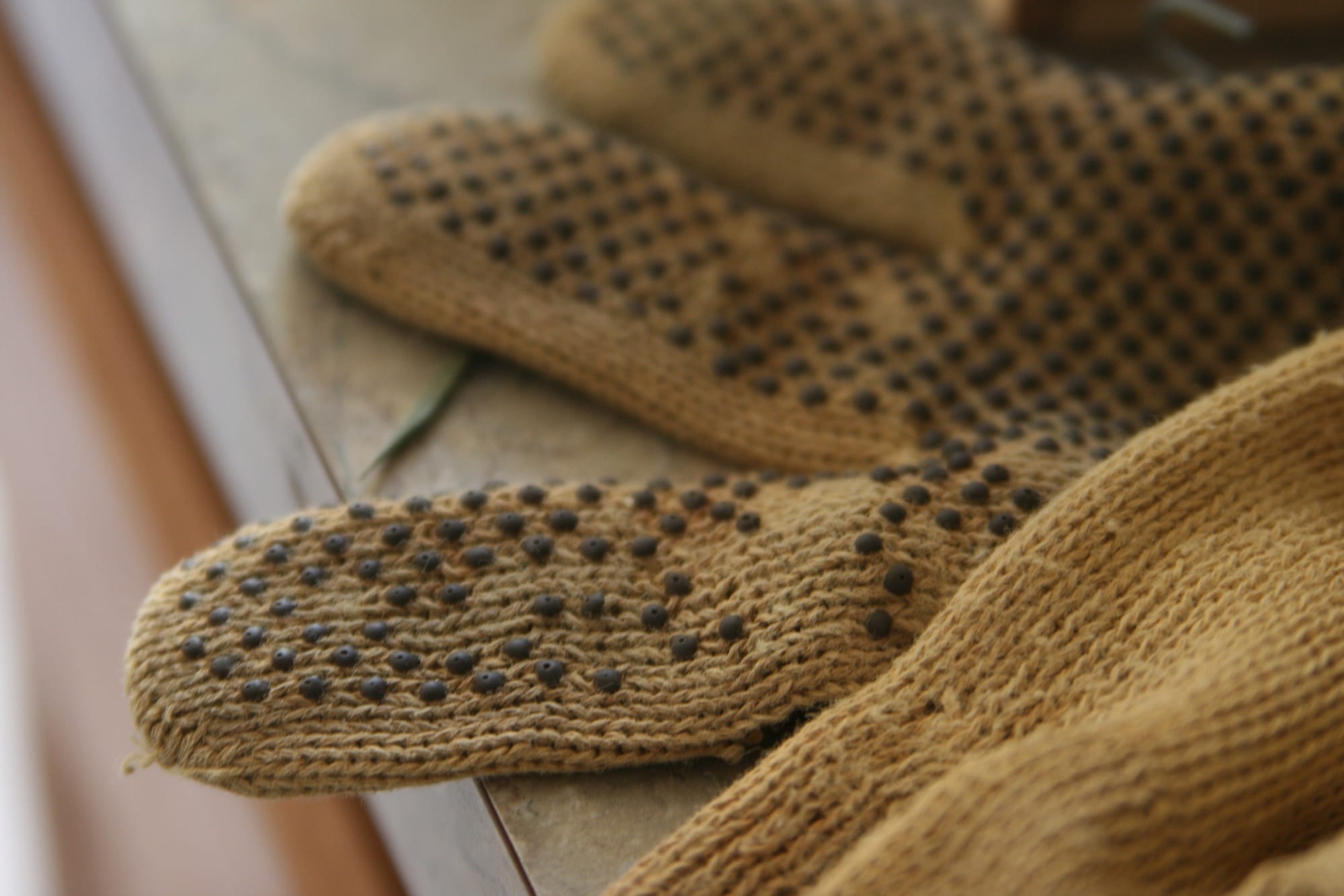 A closeup photo of gardening gloves