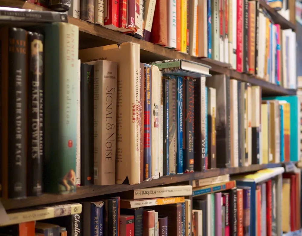 Used books packed onto a shelf.