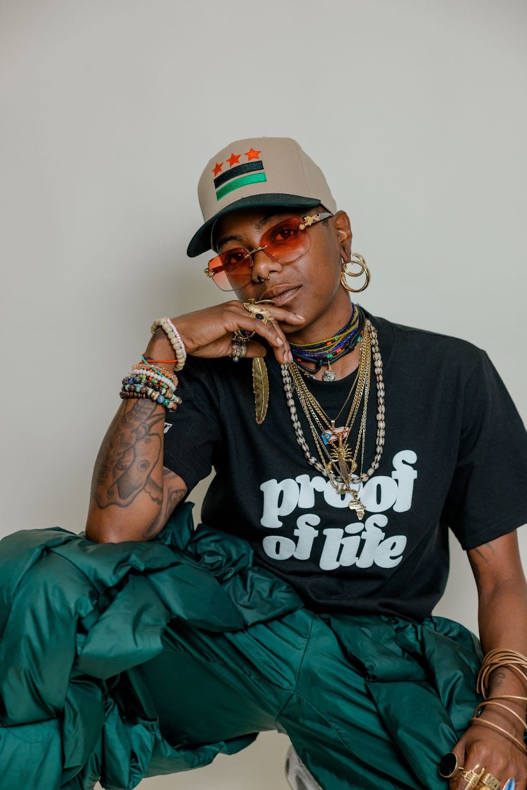 A portrait of Keyonna Jones wearing a shirt that reads "Proof of Life"