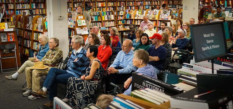 An audience at an author event in D.C. bookstore Politics and Prose