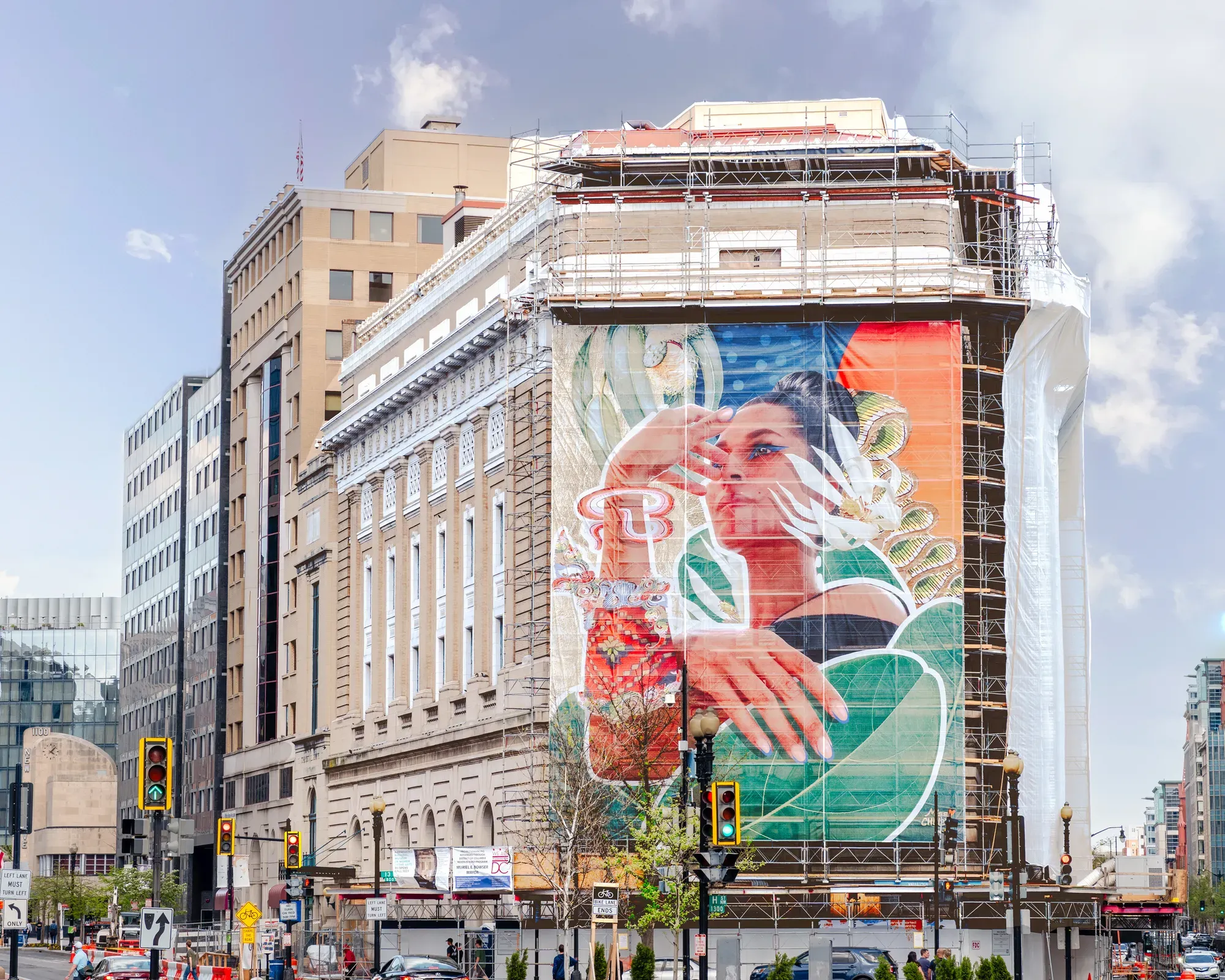 A colorful mural on a building