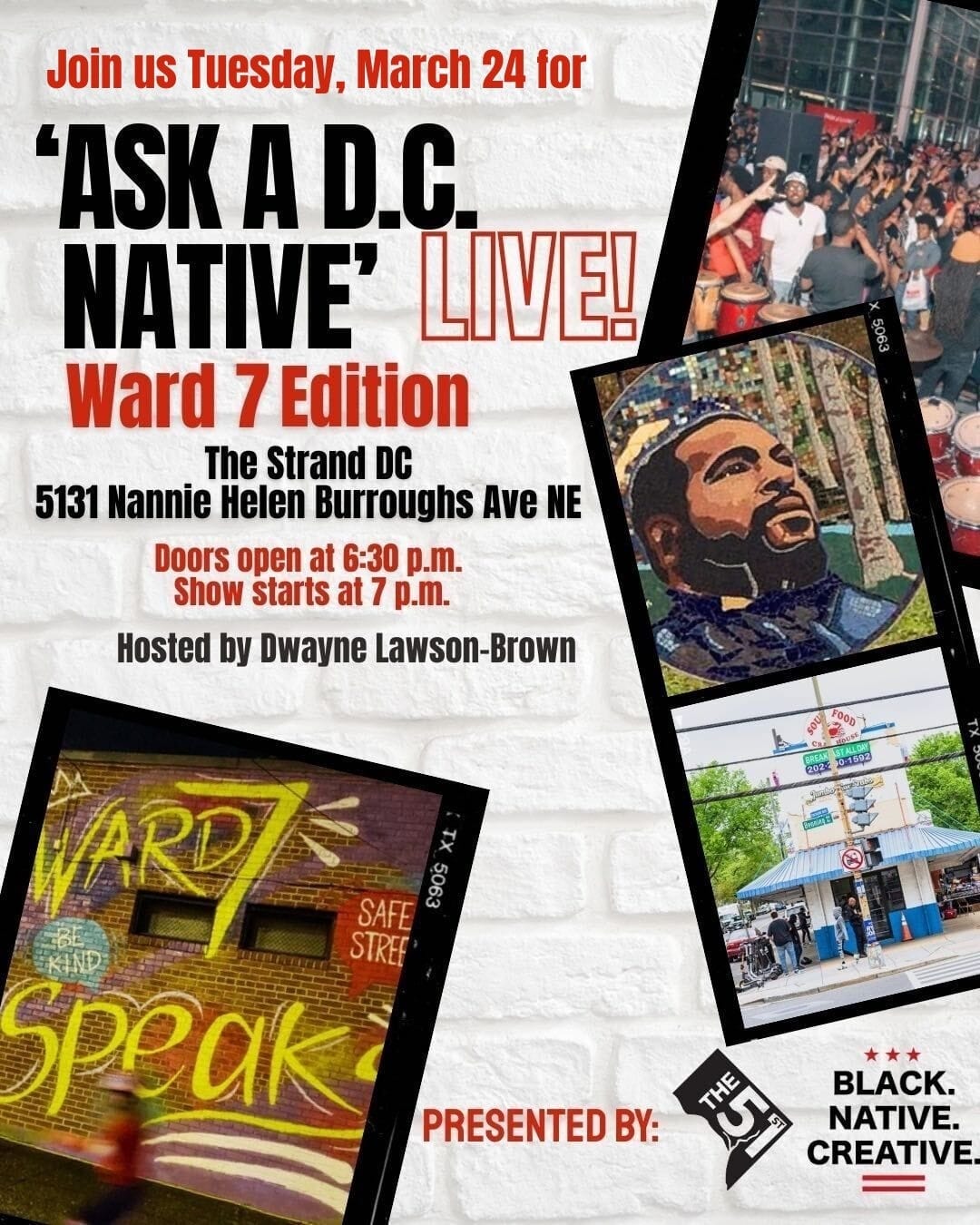 A poster for "Ask a D.C. Native, Live" on Tuesday, March 24