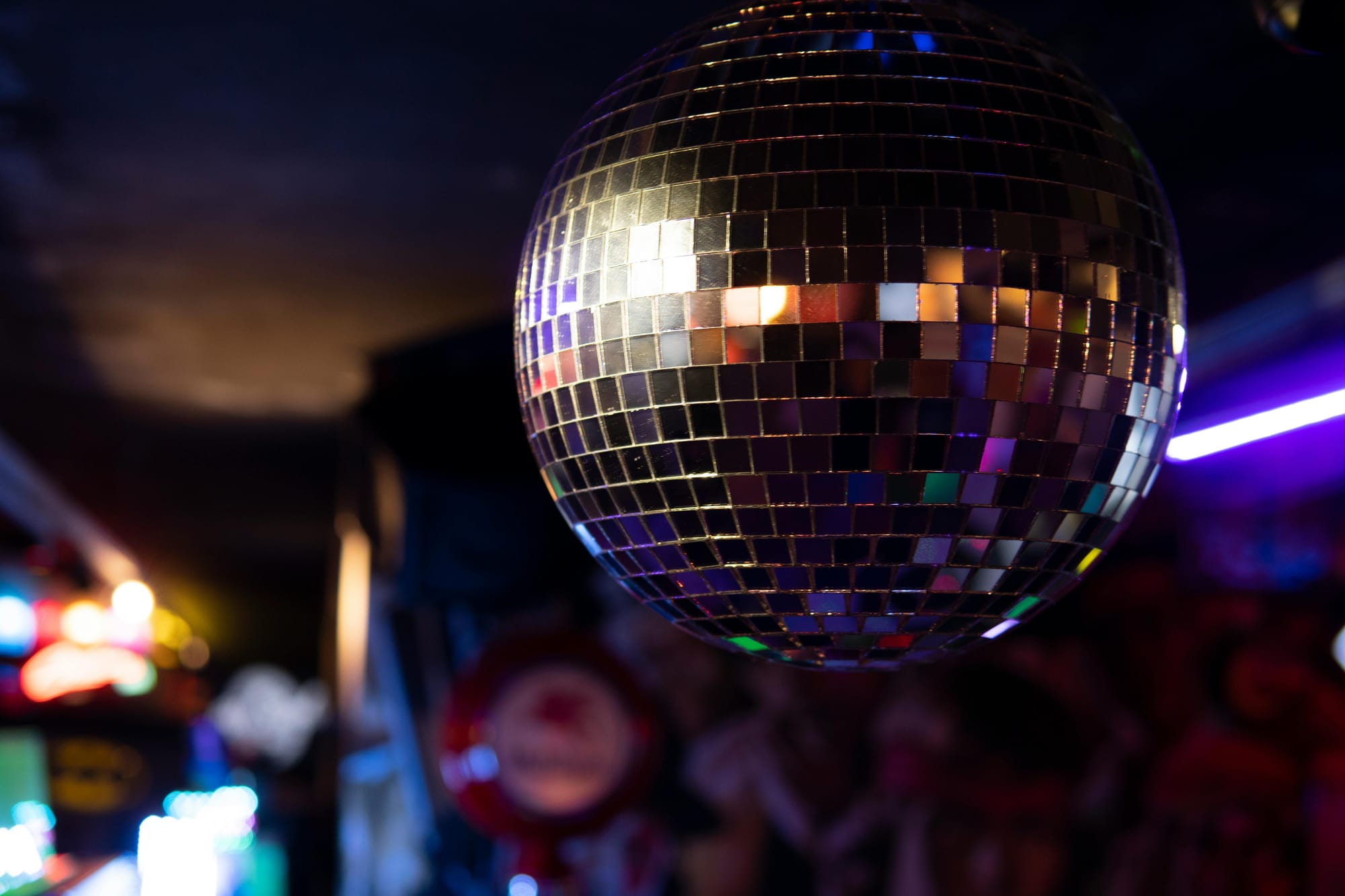 A disco ball in a dark club