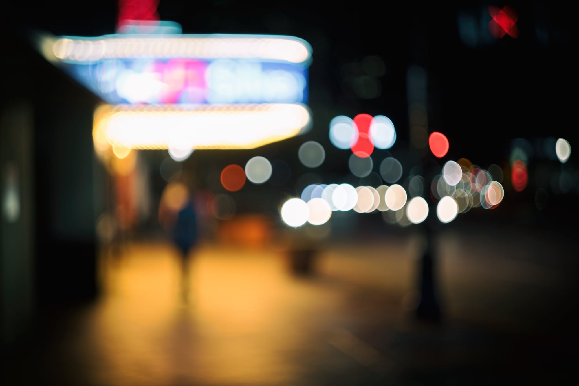 The lights of the marquee of the AFI Silver Theater in Silver Spring, Maryland.