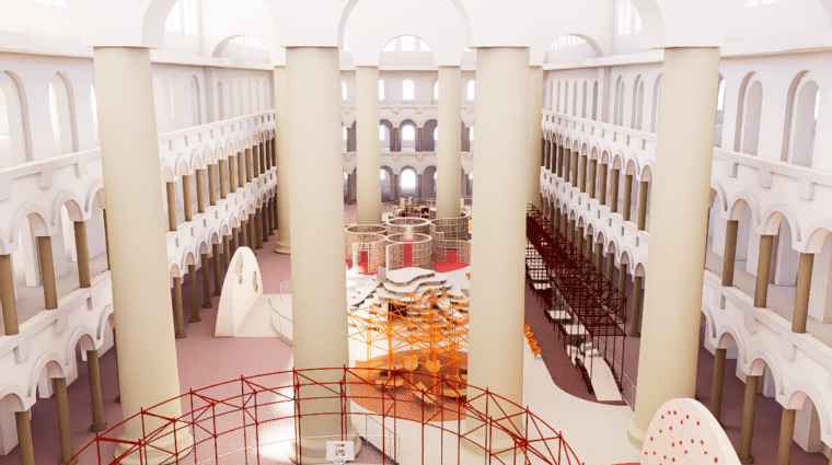A view of the indoor courtyard of the National Building Museum.