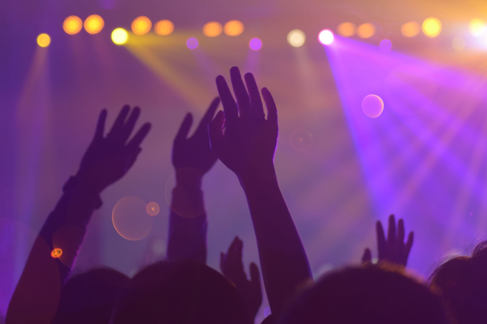 People put their hands in the air at a concert.