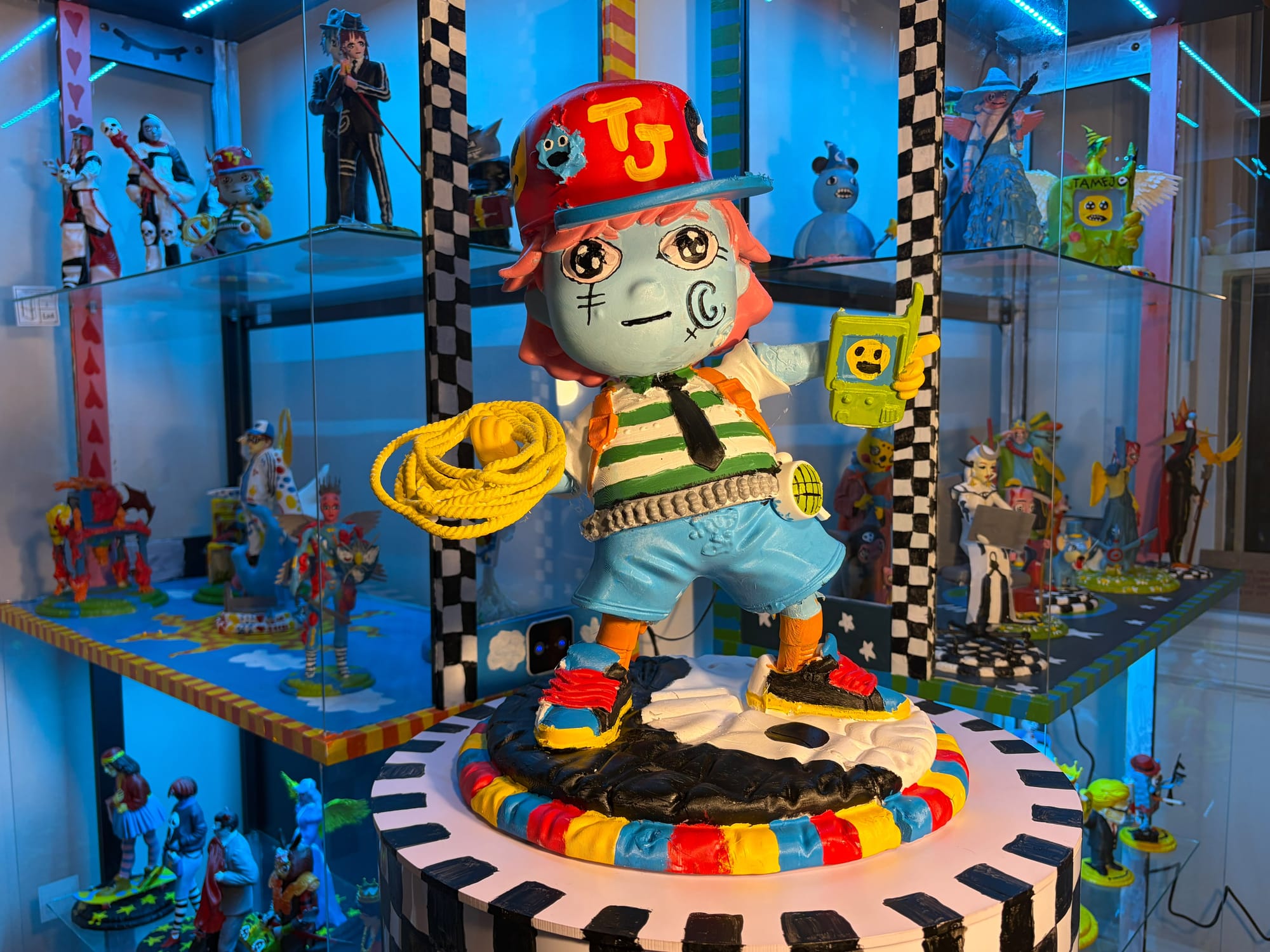 A colorful cartoonish art exhibit at Thundershark Gallery in Washington, D.C.