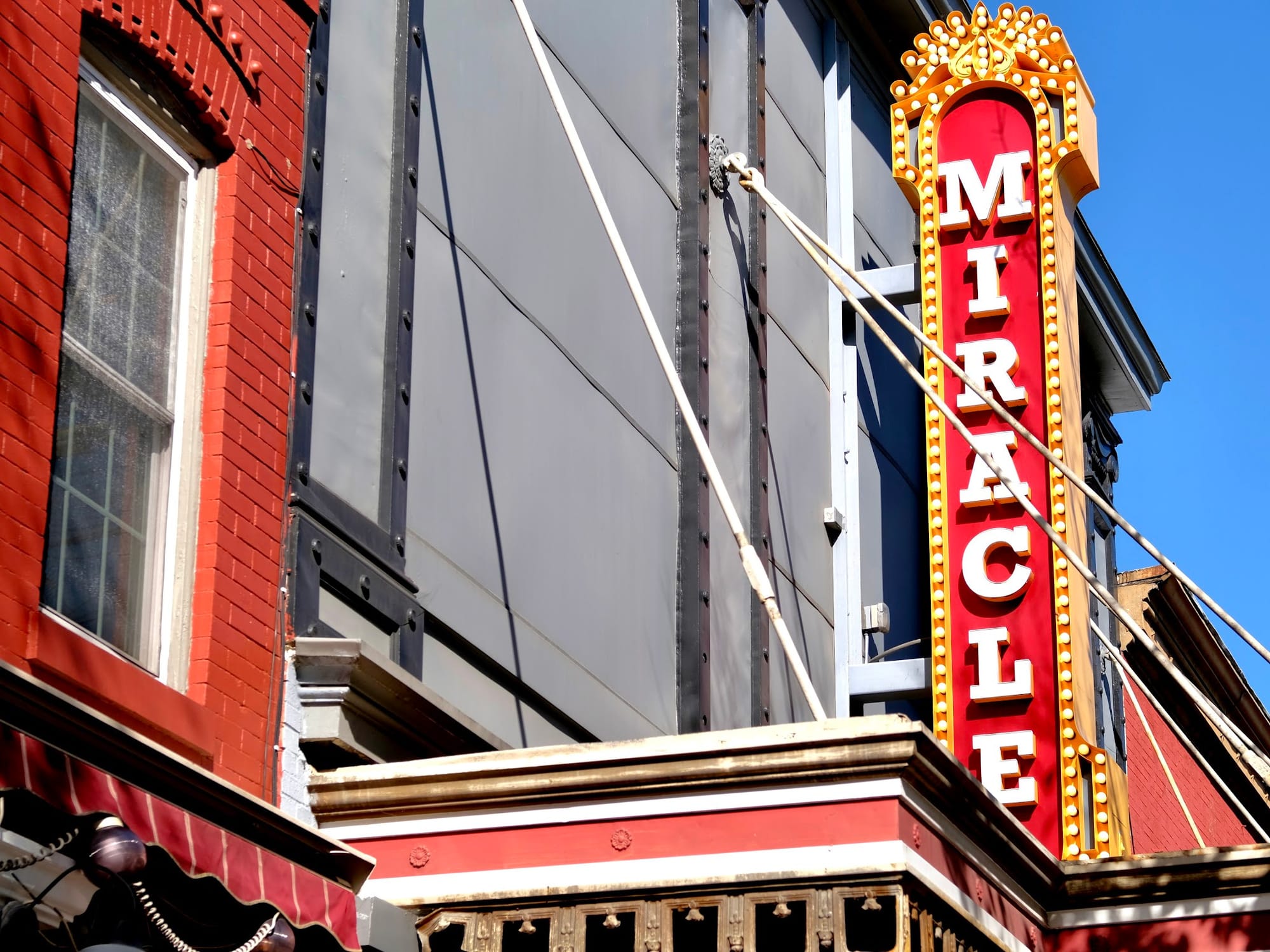 The marquee of the Miracle Theatre in Washington, D.C.