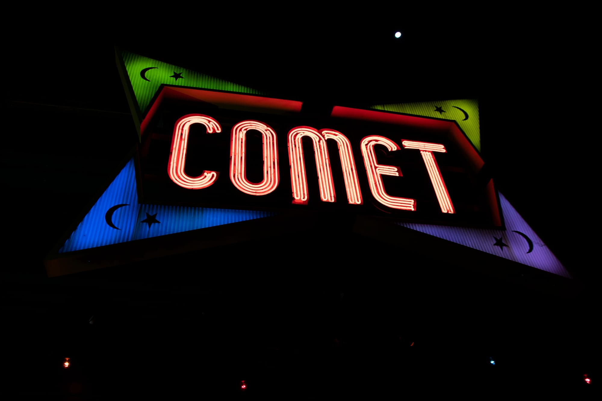 Illuminated sign for Comet Ping Pong