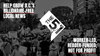 A black and white photo of a large crowd with DC flags and signs. Overlaid are the words “Help grow dc’s billionaire-free local news and Worker-led, reader-funded, not for profit.