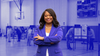 Blue background photo of people voting in D.C., photo of Janeese Lewis George on top. 