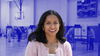 Blue background photo of people voting in D.C. with a picture of Aparna Raj over top. 