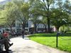 A person walking through Dupont Circle.