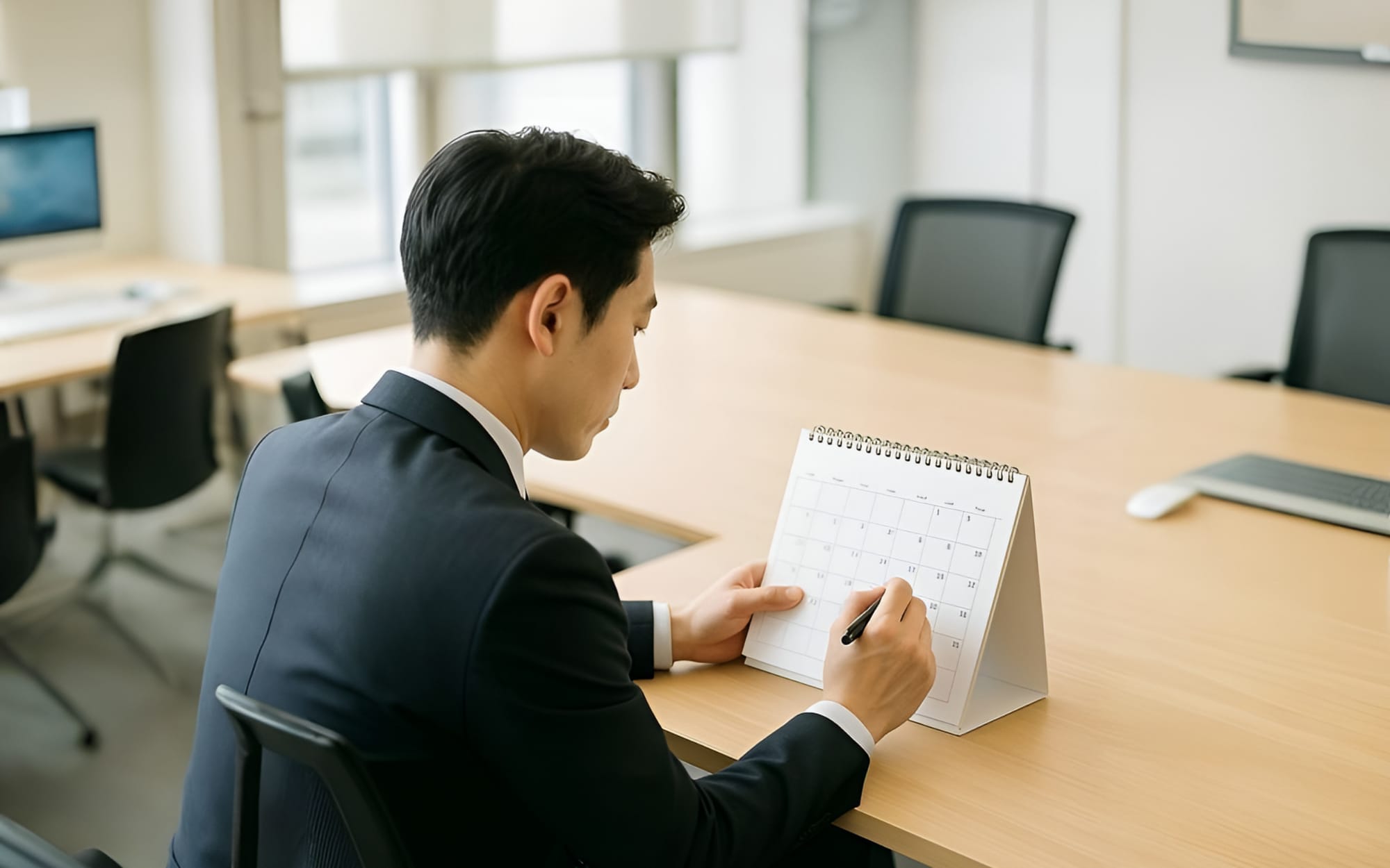 세팅을 위해 스케쥴을 확인하는 모습