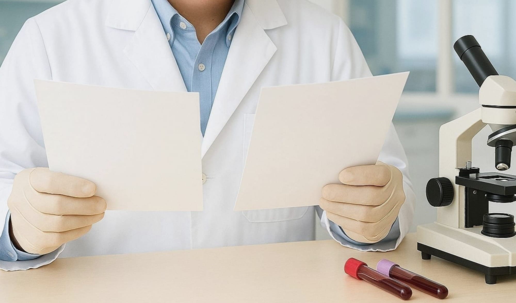 검사 결과를 비교하는 임상병리사의 모습