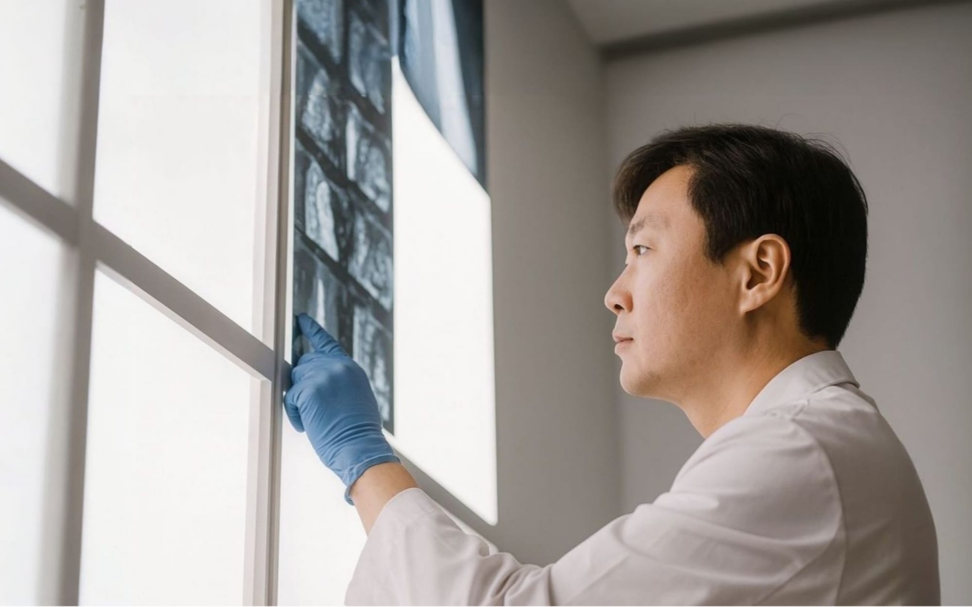 X-RAY 결과물을 보고있는 의사의 모습.