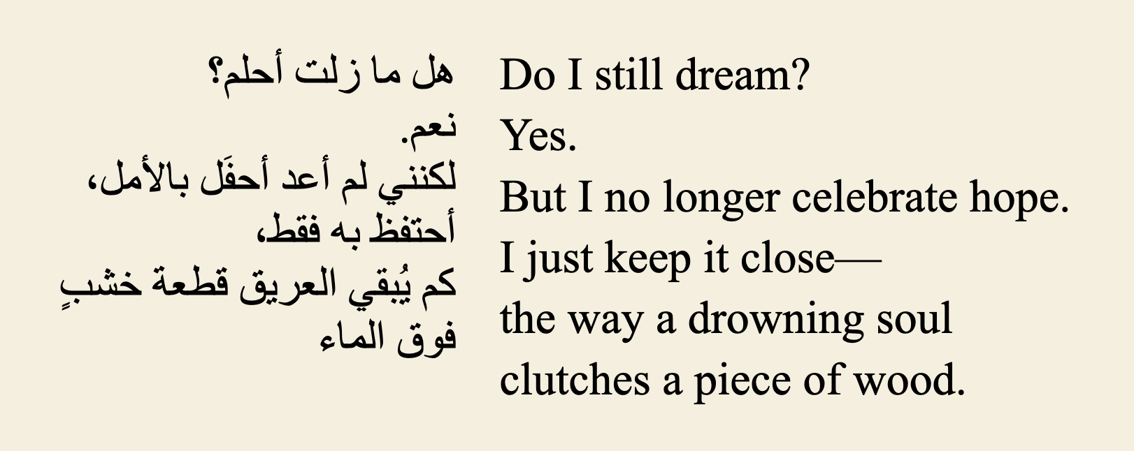 POEM: Do I still Dream? Yes. But I no longer celebrate hope. I just keep it close- the way a drowning soul clutches a piece of wood