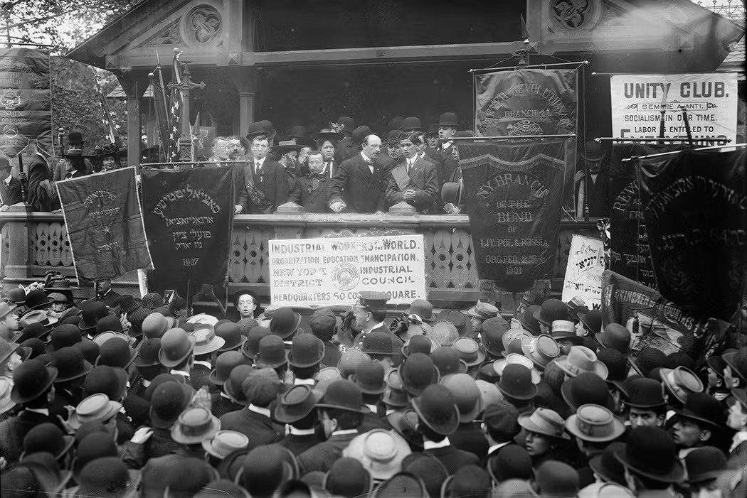 Alexander Berkman speaks at Socialist meeting in Union Square, New York, on May Day, 1908 via Wikimedia Commons, https://commons.wikimedia.org/wiki/Berkman_speaks_at_Socialist_meeting_in_Union_Square,_New_York_LCCN2014680332.tif