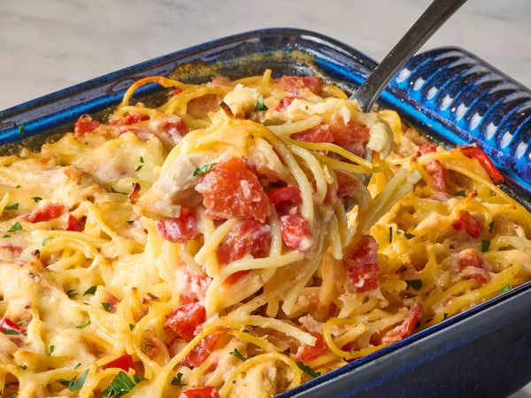 My cheesy spaghetti casserole is the one meal the whole family loves