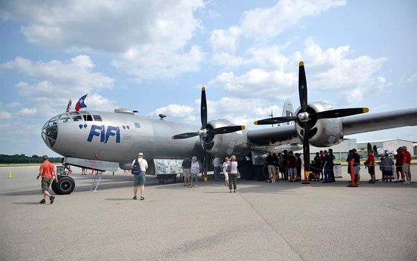 One of two still-flightworthy WWII-era B-29 bombers makes a stop at airport in Breslau