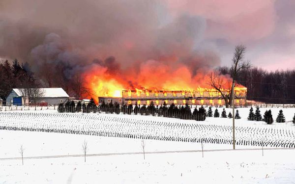 Chicken barn destroyed by fire Thursday morning
