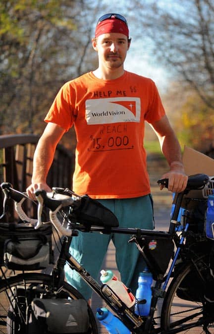 Charlie Bauman rode his bike from Elmira to Fairbanks, Alaska this summer to raise money for World Vision. [Scott Barber / The Observer]