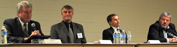Wellesley Ward 4 candidates Brian Cunningham, Gord Doehn, Andrew Epp and Carl Smit gave voters a taste of what they hope to improve on in the township if elected at a debate at the St. Clements Community Centre on Oct. 16.[Whitney Neilson / The Observer]