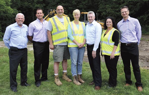 Rob Cook (Ontario Waste Management Association), Byron Day (Aevitas), John Weber, Michelle Shannon, Michael Harris (Kitchener-Conestoga MPP), Luiza Adsett (Waste Management) and Ed Glavina (Safety Kleen). [Scott Barber / The Observer]
